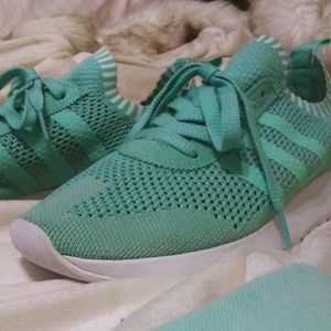 Adidas mint green joggers w/ polo shirt